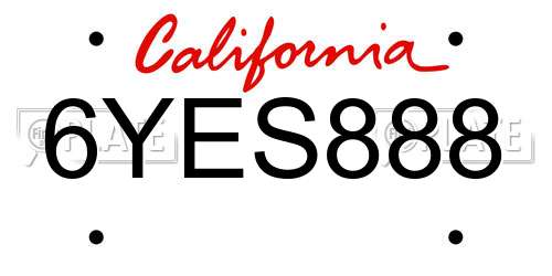 6YES888 California License Plate