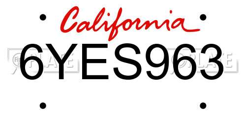 6YES963 California License Plate