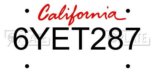 6YET287 California License Plate