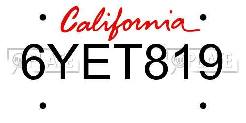 6YET819 California License Plate