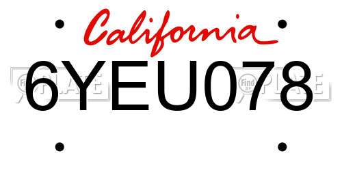 6YEU078 California License Plate