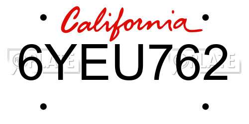 6YEU762 California License Plate