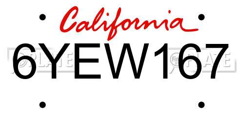 6YEW167 California License Plate