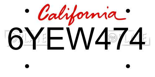 6YEW474 California License Plate