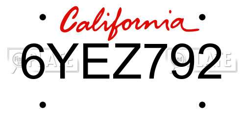 6YEZ792 California License Plate