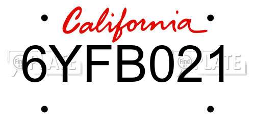 6YFB021 California License Plate