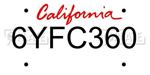6YFC360 California License Plate