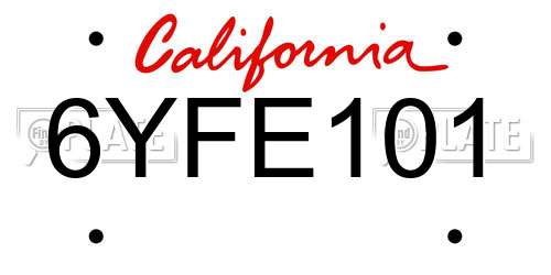 6YFE101 California License Plate