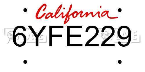 6YFE229 California License Plate