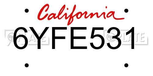 6YFE531 California License Plate