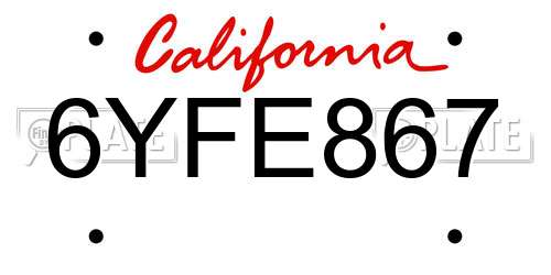 6YFE867 California License Plate
