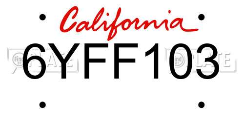 6YFF103 California License Plate