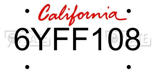 6YFF108 California License Plate