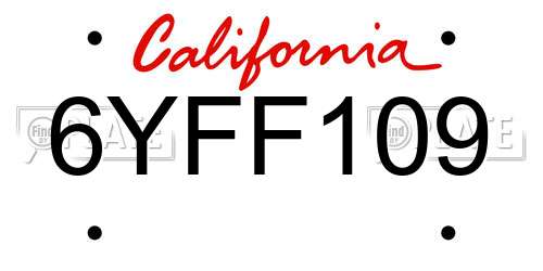 6YFF109 California License Plate
