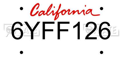 6YFF126 California License Plate