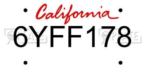 6YFF178 California License Plate