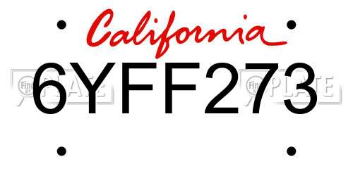 6YFF273 California License Plate