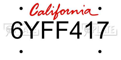 6YFF417 California License Plate