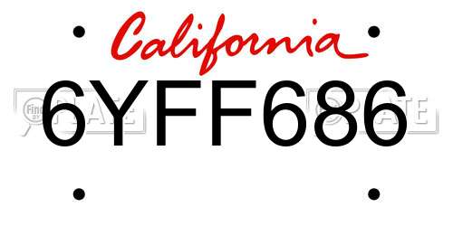 6YFF686 California License Plate