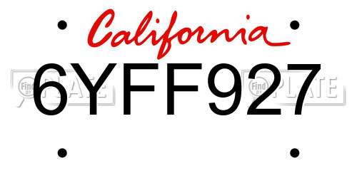6YFF927 California License Plate