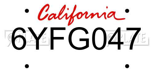 6YFG047 California License Plate