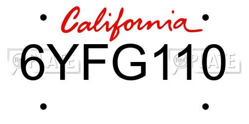 6YFG110 California License Plate