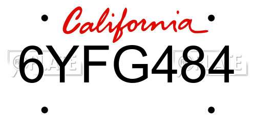 6YFG484 California License Plate