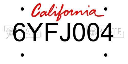 6YFJ004 California License Plate