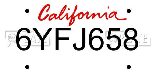 6YFJ658 California License Plate