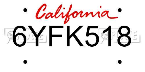 6YFK518 California License Plate