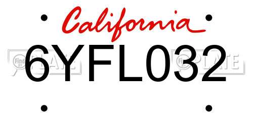 6YFL032 California License Plate