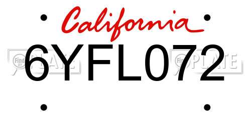 6YFL072 California License Plate