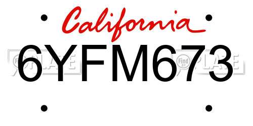 6YFM673 California License Plate