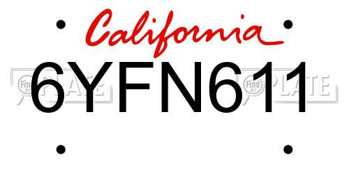 6YFN611 California License Plate