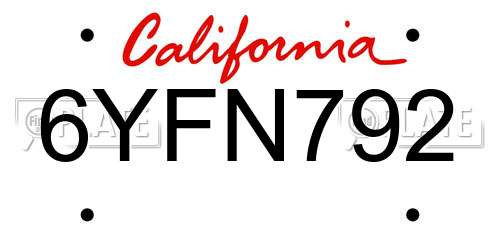 6YFN792 California License Plate