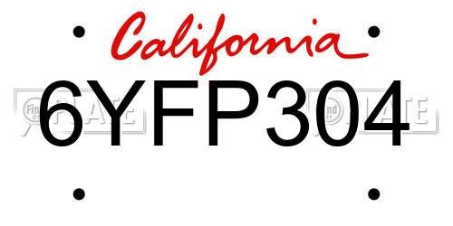 6YFP304 California License Plate