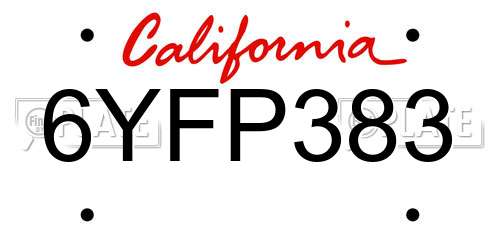 6YFP383 California License Plate