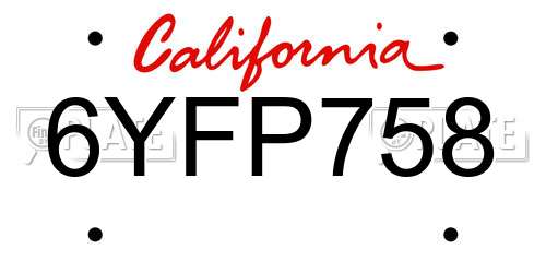 6YFP758 California License Plate