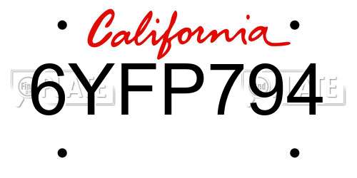 6YFP794 California License Plate