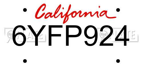 6YFP924 California License Plate
