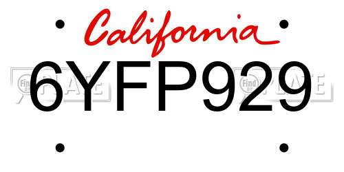 6YFP929 California License Plate