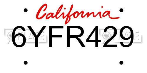 6YFR429 California License Plate