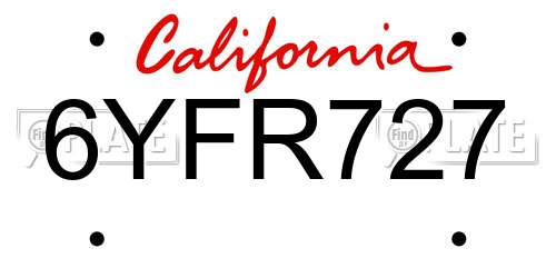 6YFR727 California License Plate