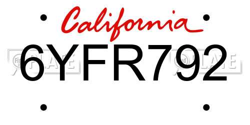 6YFR792 California License Plate