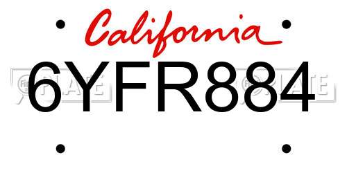6YFR884 California License Plate
