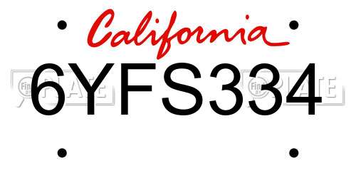 6YFS334 California License Plate