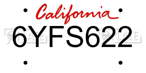 6YFS622 California License Plate