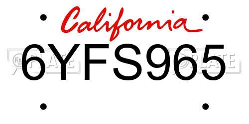 6YFS965 California License Plate