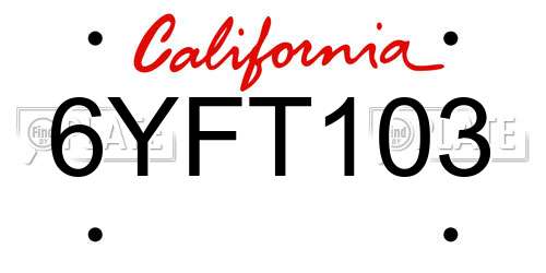 6YFT103 California License Plate