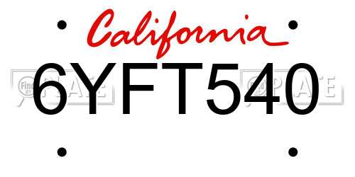 6YFT540 California License Plate